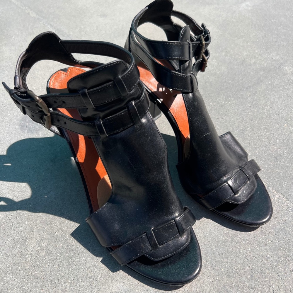 Via Spiga Block Heel Sandals Womens 9.5M Black Good